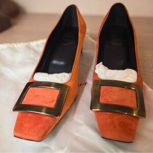 Roger Vivier Orange Heels with Gold Accent